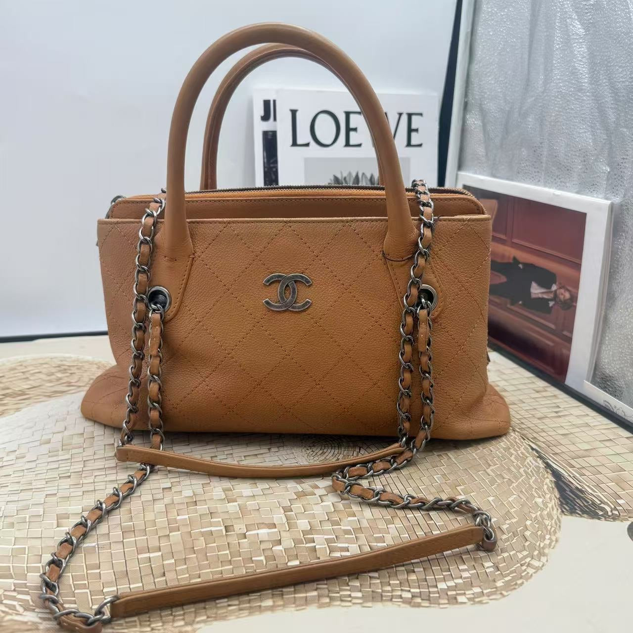 Chanel  Two-Way Bag Tan Quilted Leather 2017