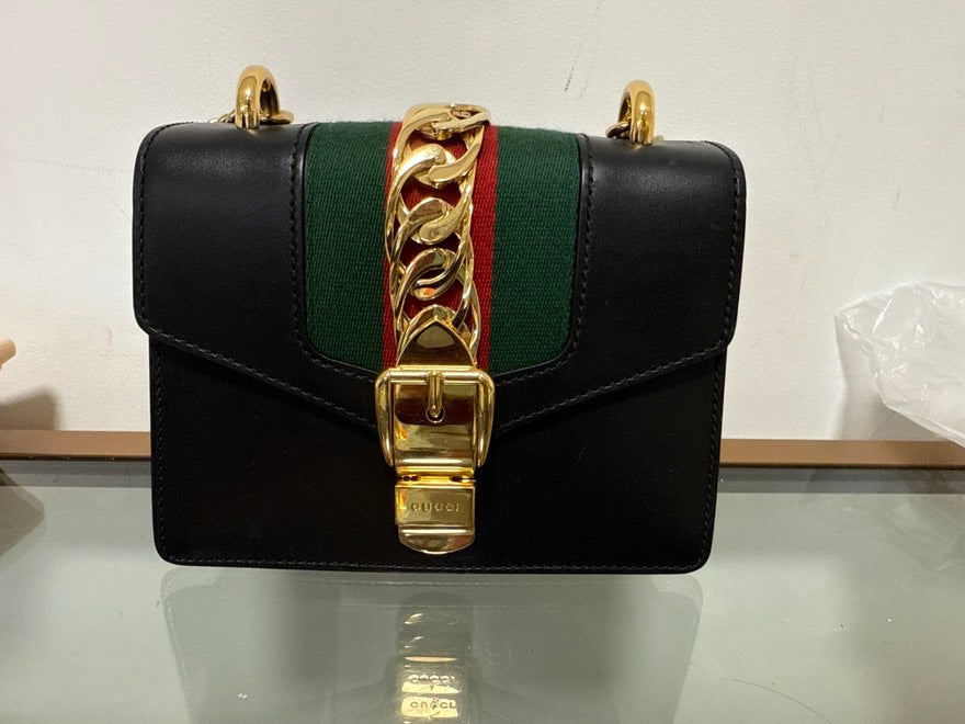 Gucci Sylvia Black Small Leather Shoulder Bag