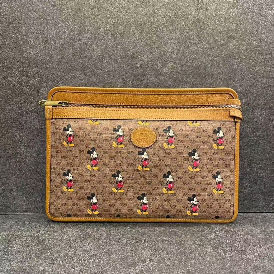Gucci x Mickey Mo  Print Brown Canvas Shoulder Bag