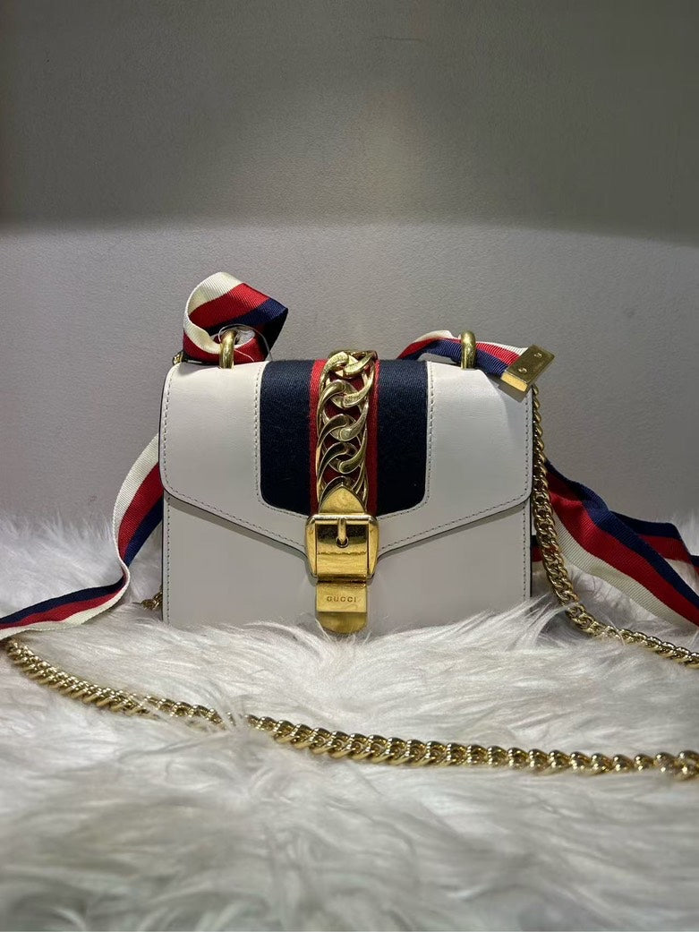 Gucci Sylvie Small White Leather Shoulder Bag