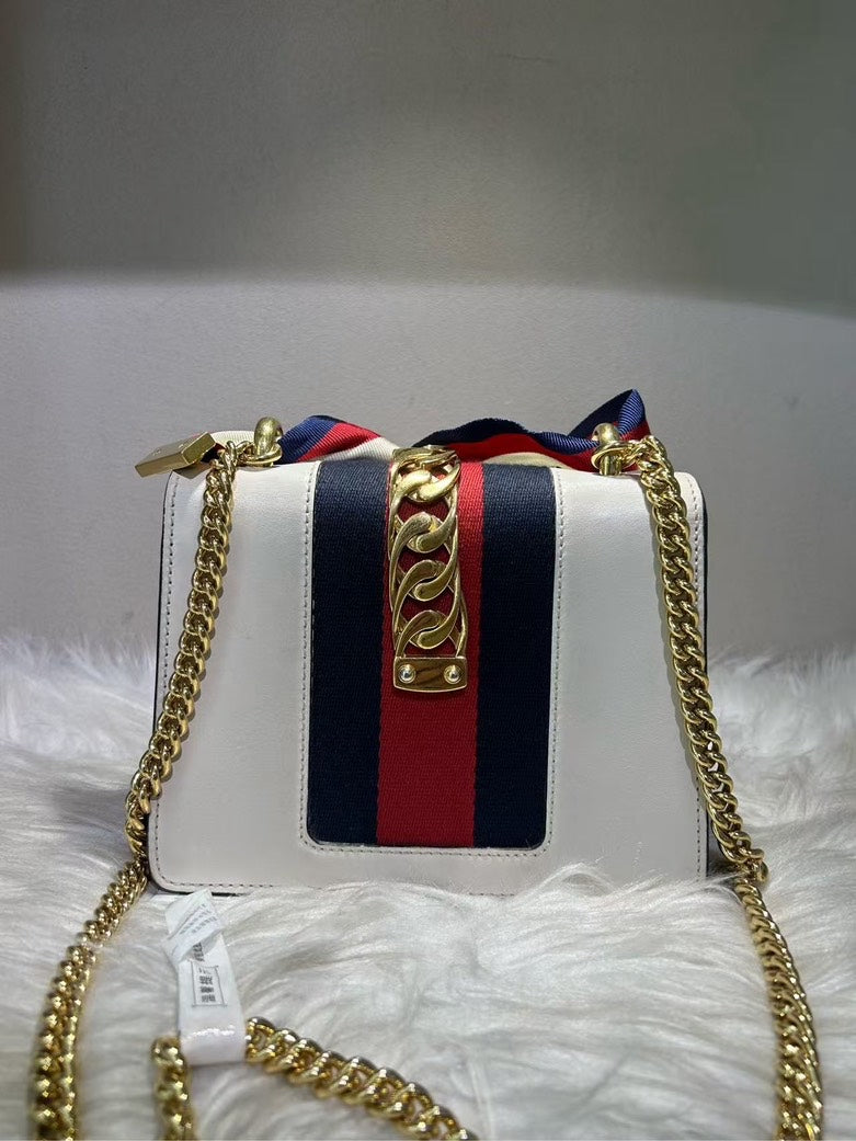 Gucci Sylvie Small White Leather Shoulder Bag