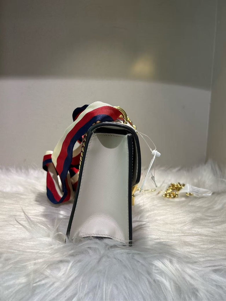 Gucci Sylvie Small White Leather Shoulder Bag