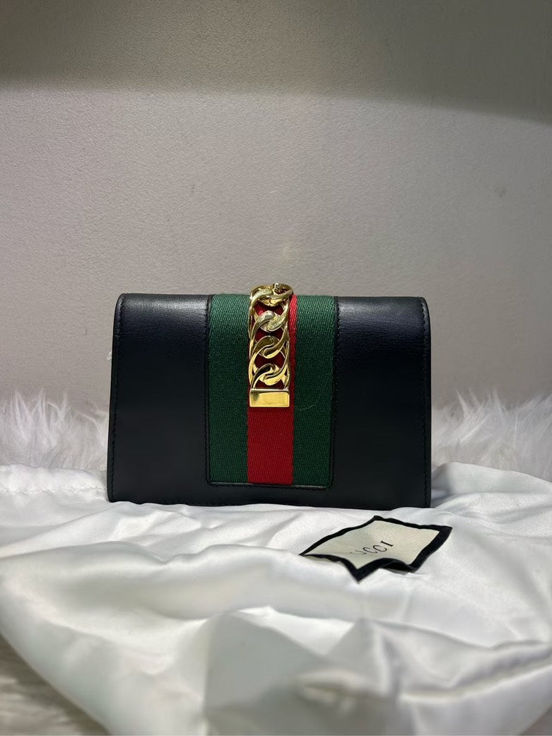 GUCCI Sylvie Bag Black Leather Shoulder Bag