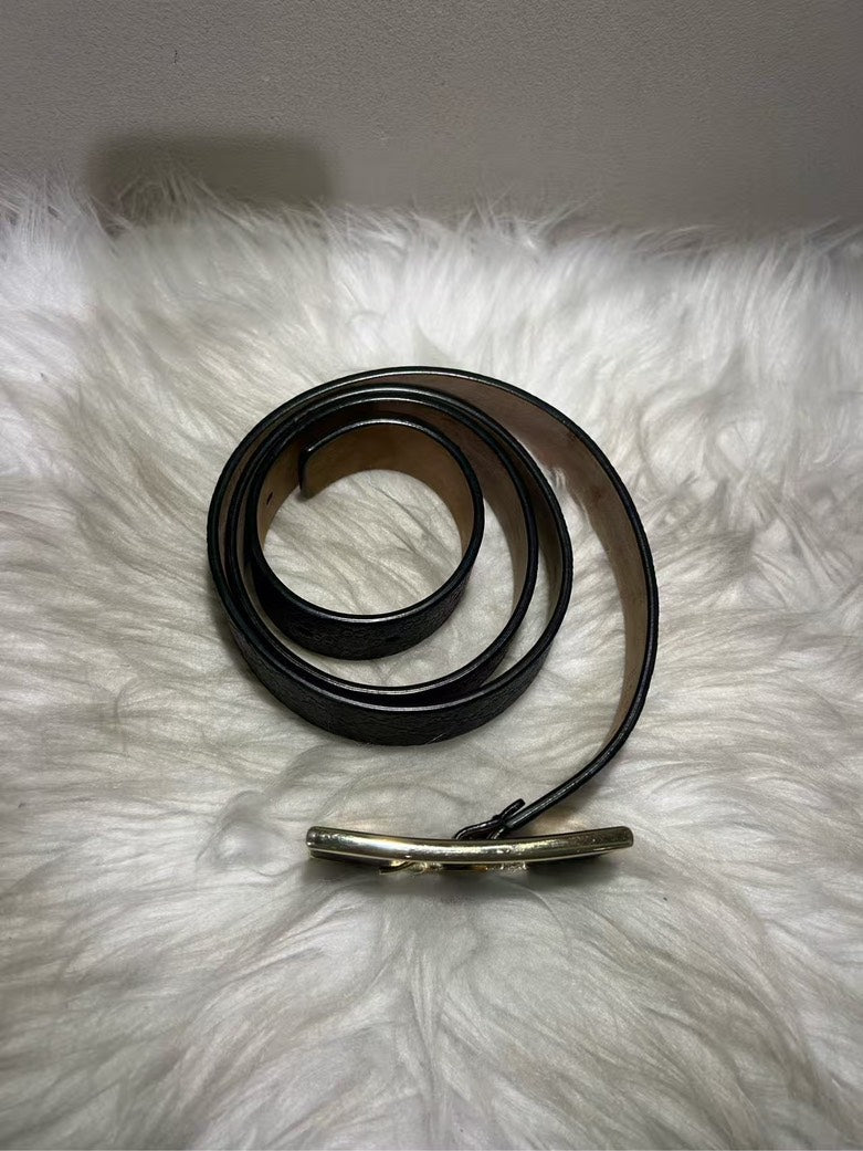 GUCCI Black G-Buckle Leather Belt Size