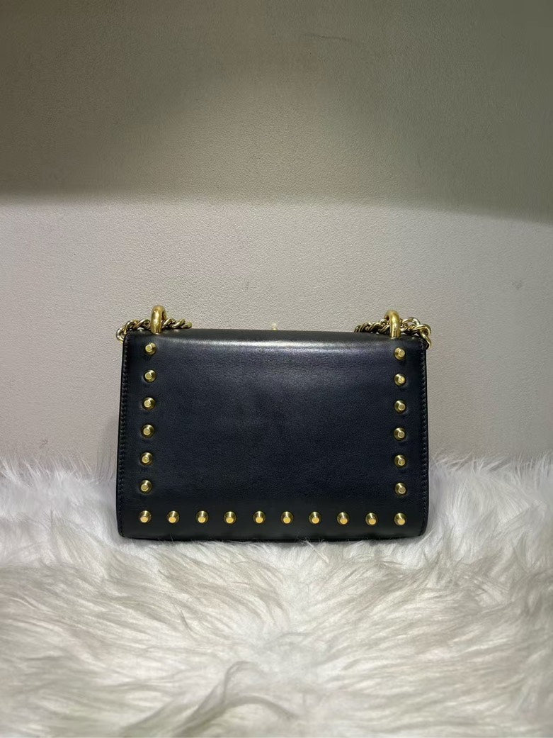 Gucci Black Leather Pearl Embellished Shoulder Bag