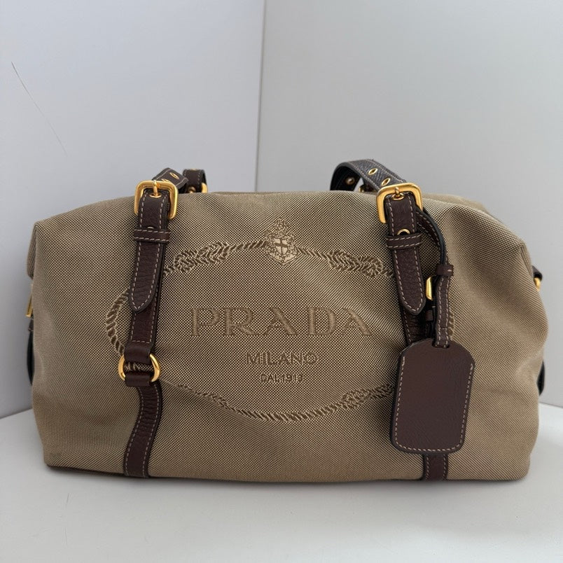 Prada   Boston Handle Bag Beige Leather Satchel