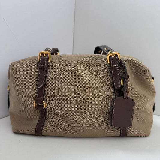 Prada   Boston Handle Bag Beige Leather Satchel