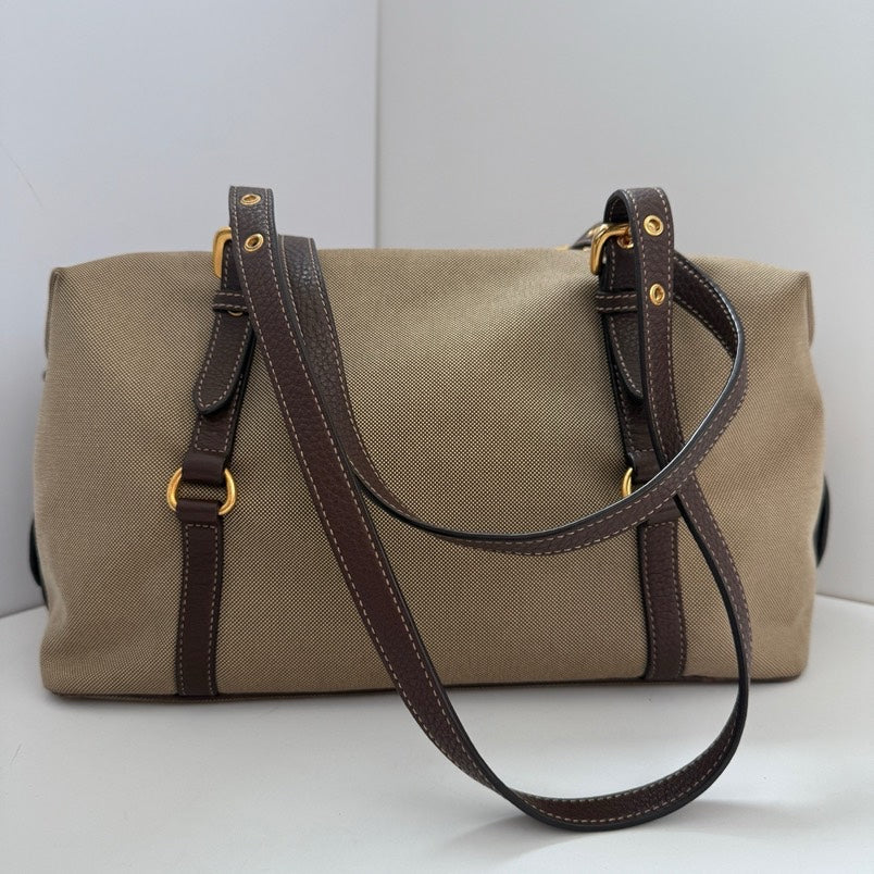Prada   Boston Handle Bag Beige Leather Satchel