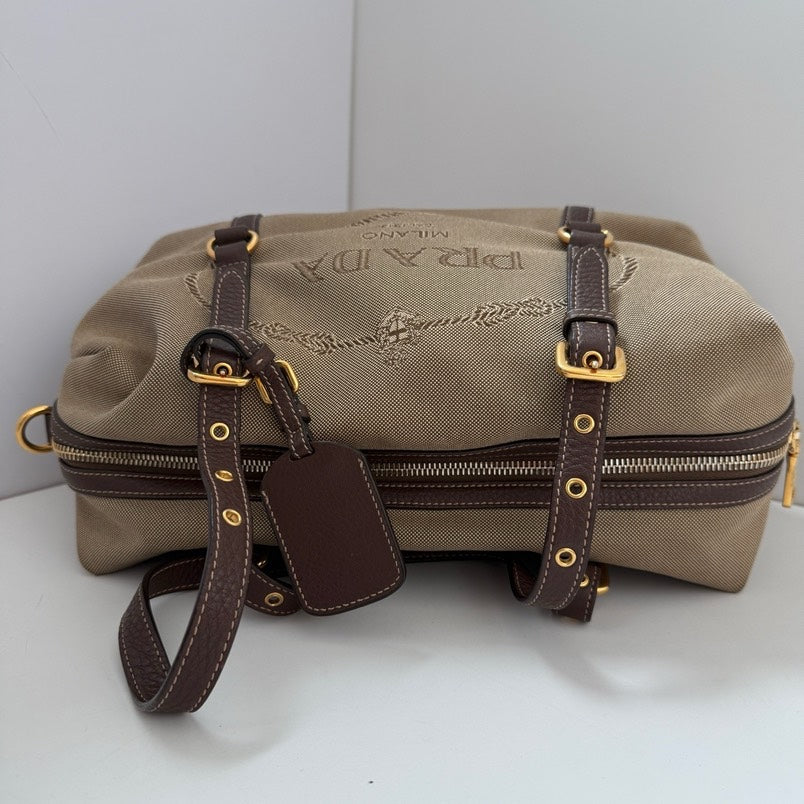 Prada   Boston Handle Bag Beige Leather Satchel
