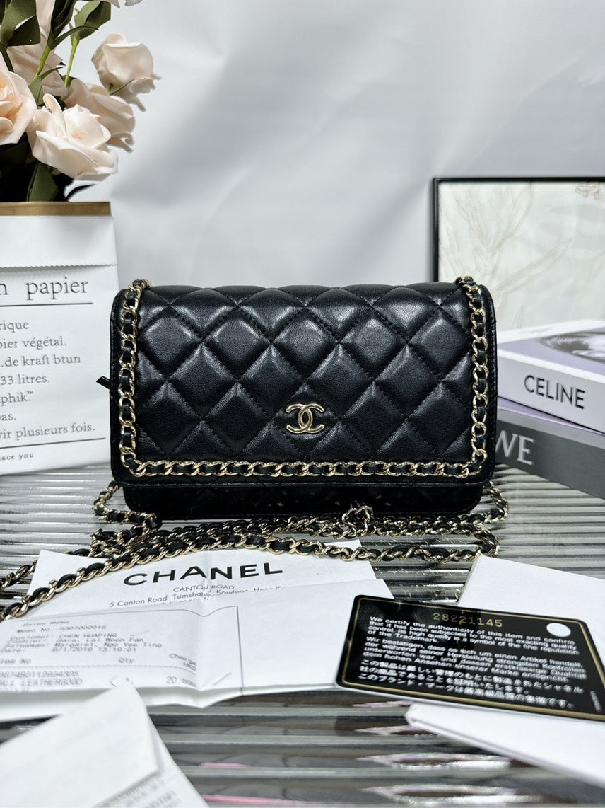 Chanel  WOC Black Quilted Leather Crossbody Bag