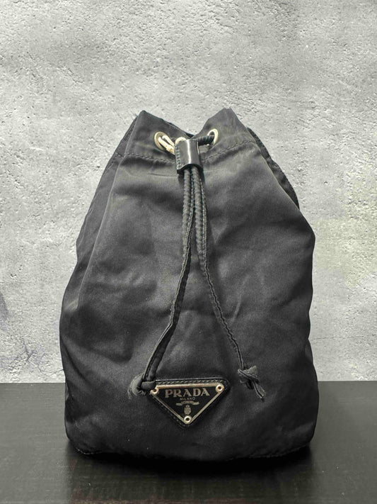 Prada Nylon Pouch RE76126400 Black Drawstring Bag