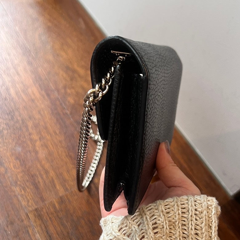 Gucci Interlocking Leather Chain Shoulder Bag Black - AF