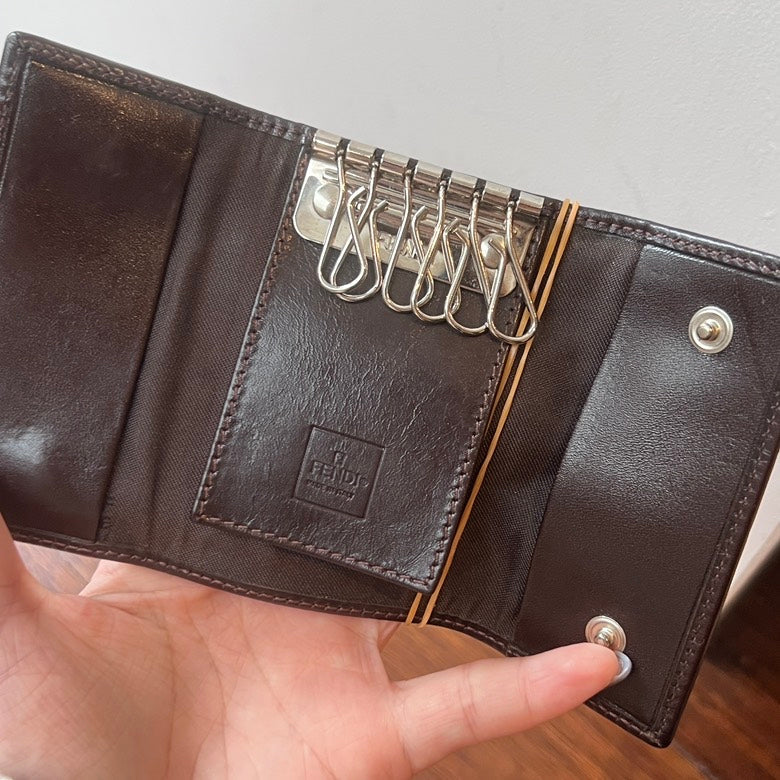 Fendi  AG321 Key Case Brown Canvas Wallet