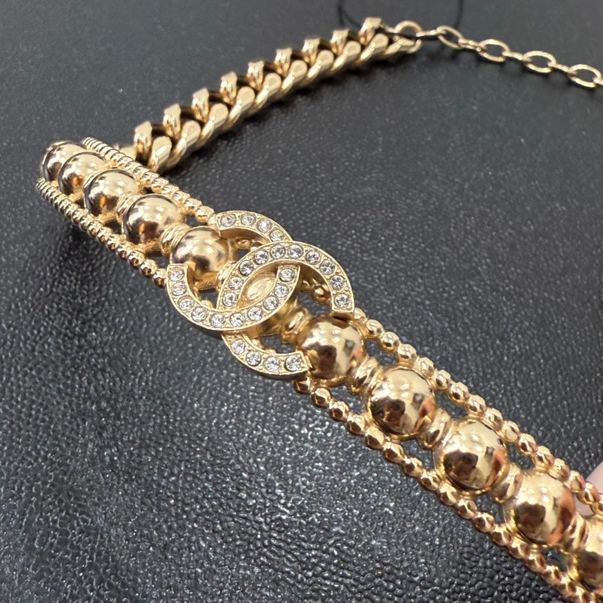 Chanel Coco Rhinestone Choker Necklace Gold