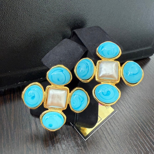 Chanel Pearl Turquoise Clip-on Earrings 93P GT6652