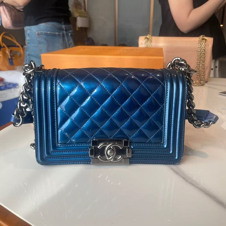 Chanel  Boy Bag Blue Leather Shoulder Bag