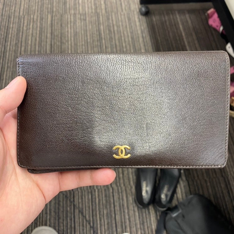 Chanel  Long Wallet Brown Leather A7959