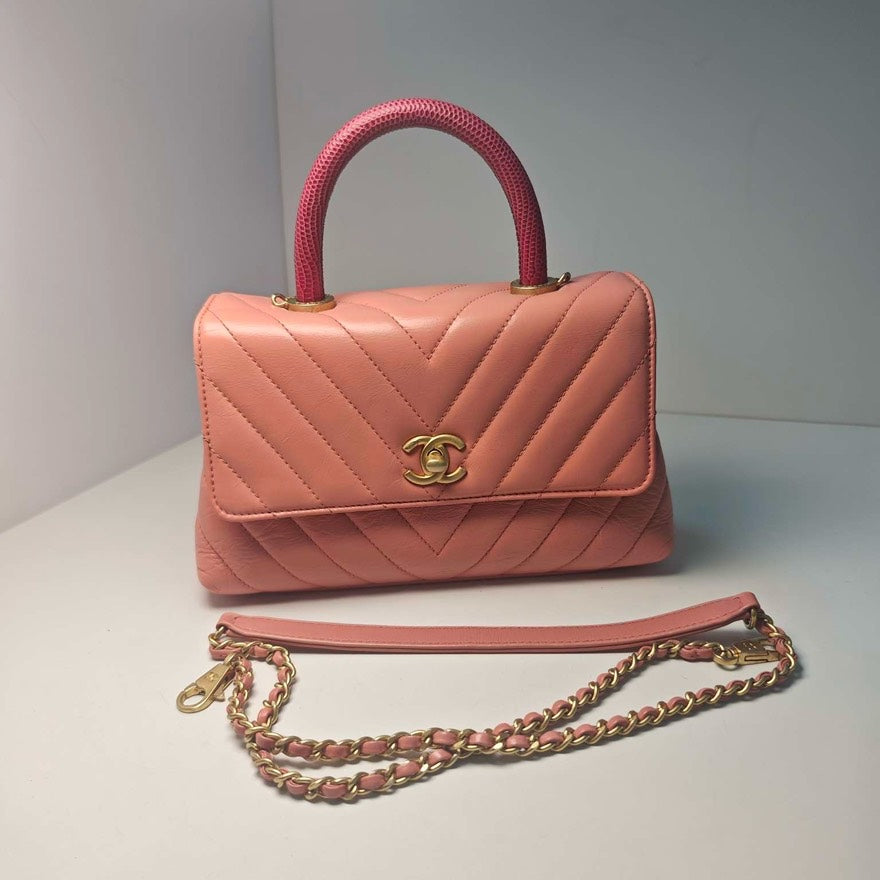 Chanel Coco Handle Pink Lizard Handle Small  Bag