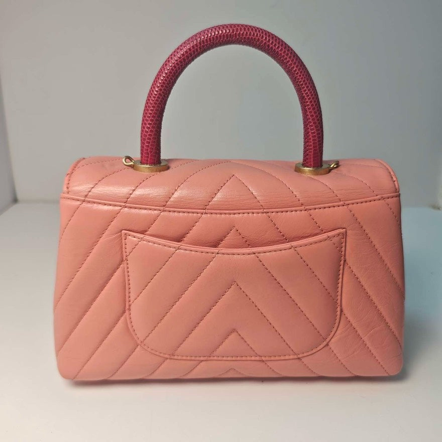 Chanel Coco Handle Pink Lizard Handle Small  Bag