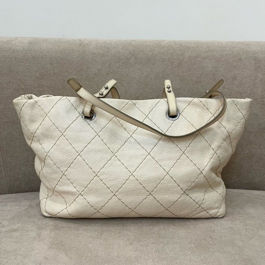 Chanel  Tote Bag Beige Leather Quilted
