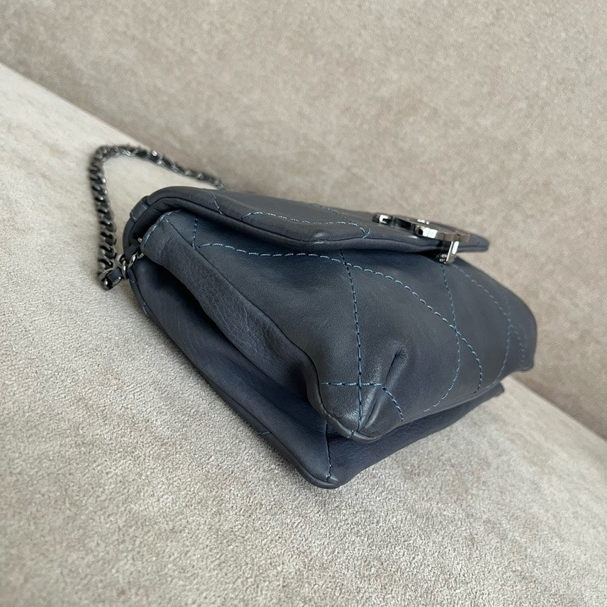 Chanel  Quilted Shoulder Bag in Gray Leather