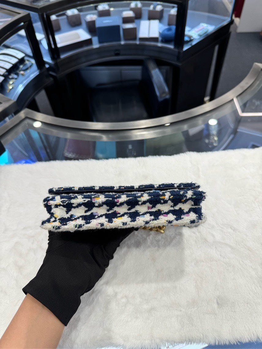 Chanel  Houndstooth Wallet on Chain WOC Blue/White Clutch