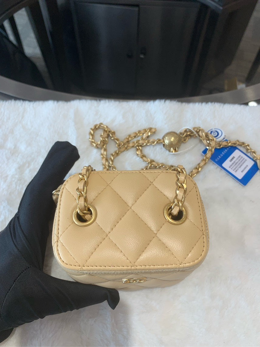 Chanel  Quilted Beige Leather Mini HBG