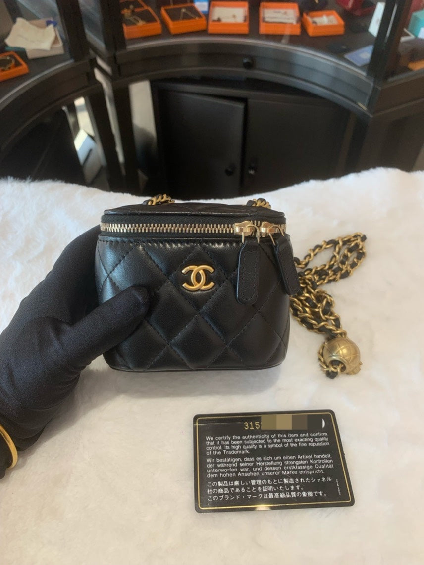Chanel  Mini Black Quilted Leather Crossbody Bag
