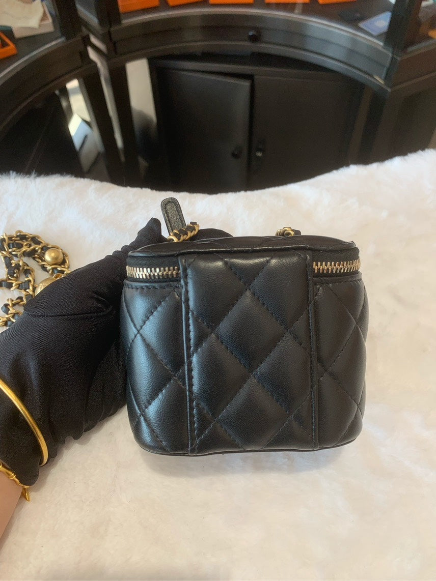 Chanel  Mini Black Quilted Leather Crossbody Bag