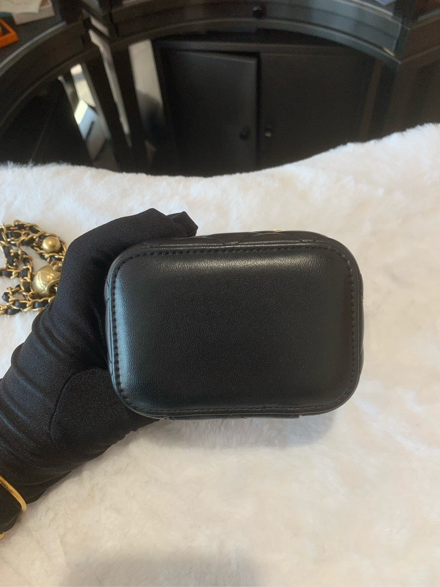 Chanel  Mini Black Quilted Leather Crossbody Bag