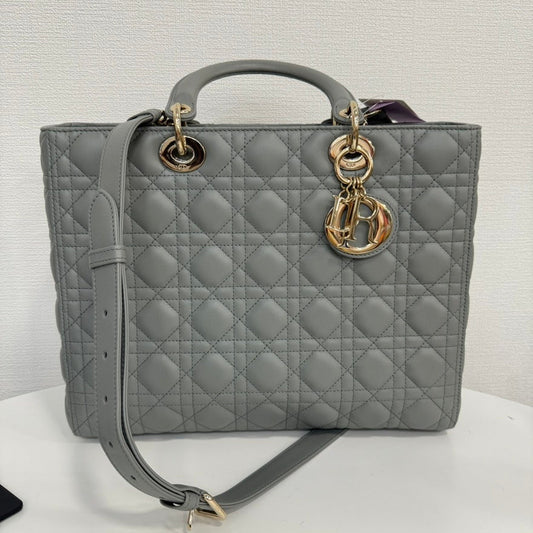 A Rank?  Dior Lambskin Lady Dior 2way Bag Large Gray FM0081