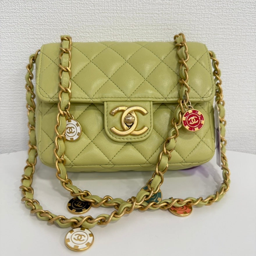 Chanel Lambskin Mini Flap Chain Bag in Lime Green - , Microchipped FM0011