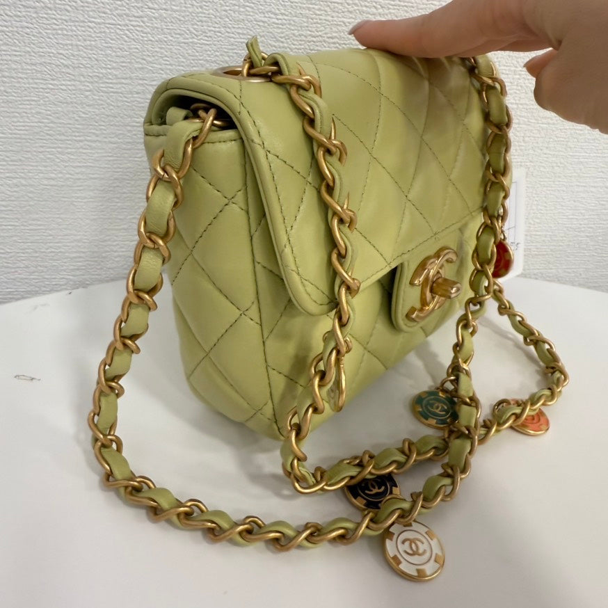 Chanel Lambskin Mini Flap Chain Bag in Lime Green - , Microchipped FM0011