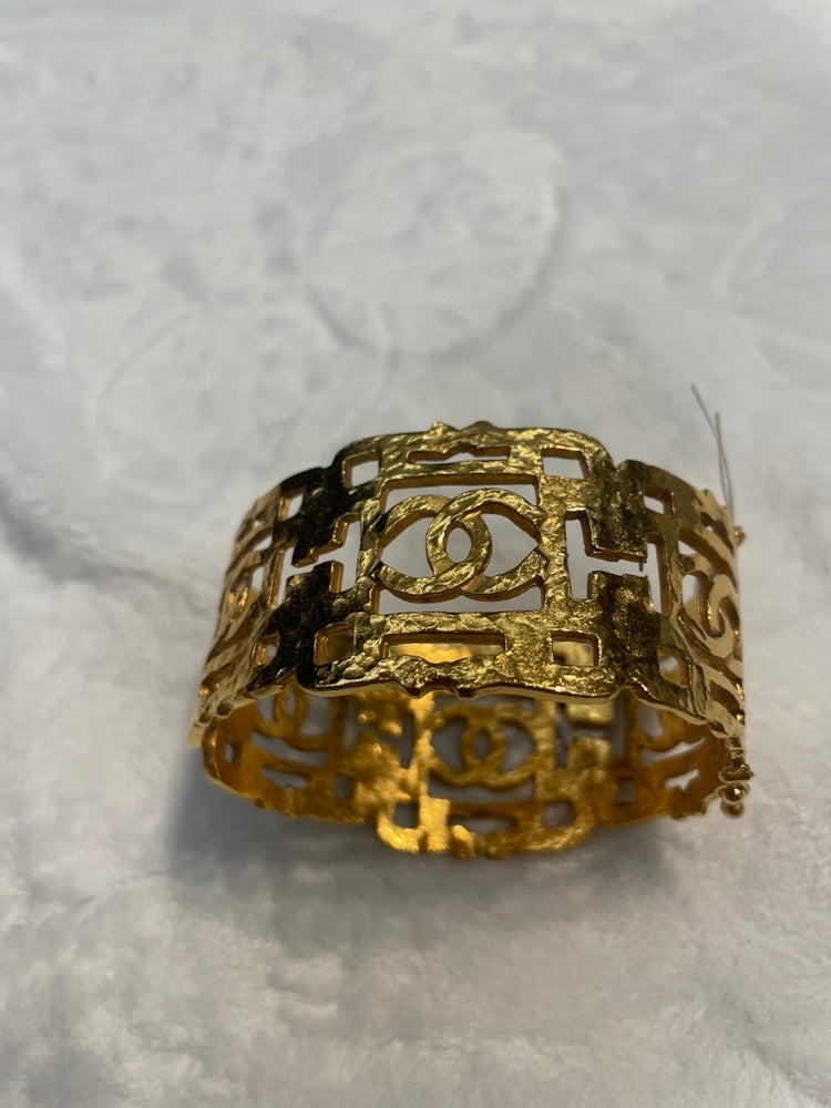 Chanel Gold Metal Cutout Cuff Bracelet