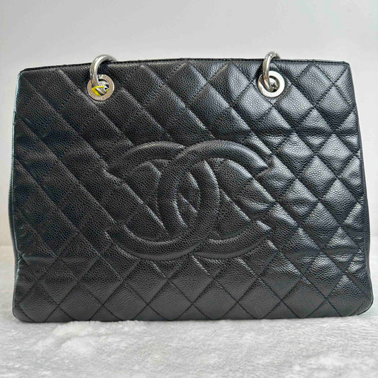 TT! Pre-loved BJ11011050145 Chanel Grand Shopping Tote Black Cowhide Tote Shouder Bag