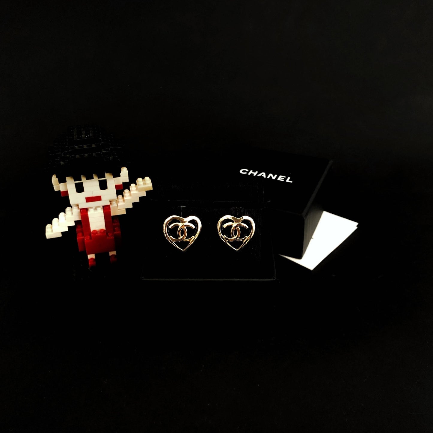 Chanel Earrings G40073941 Gold Tone Heart CC Logo Earrings