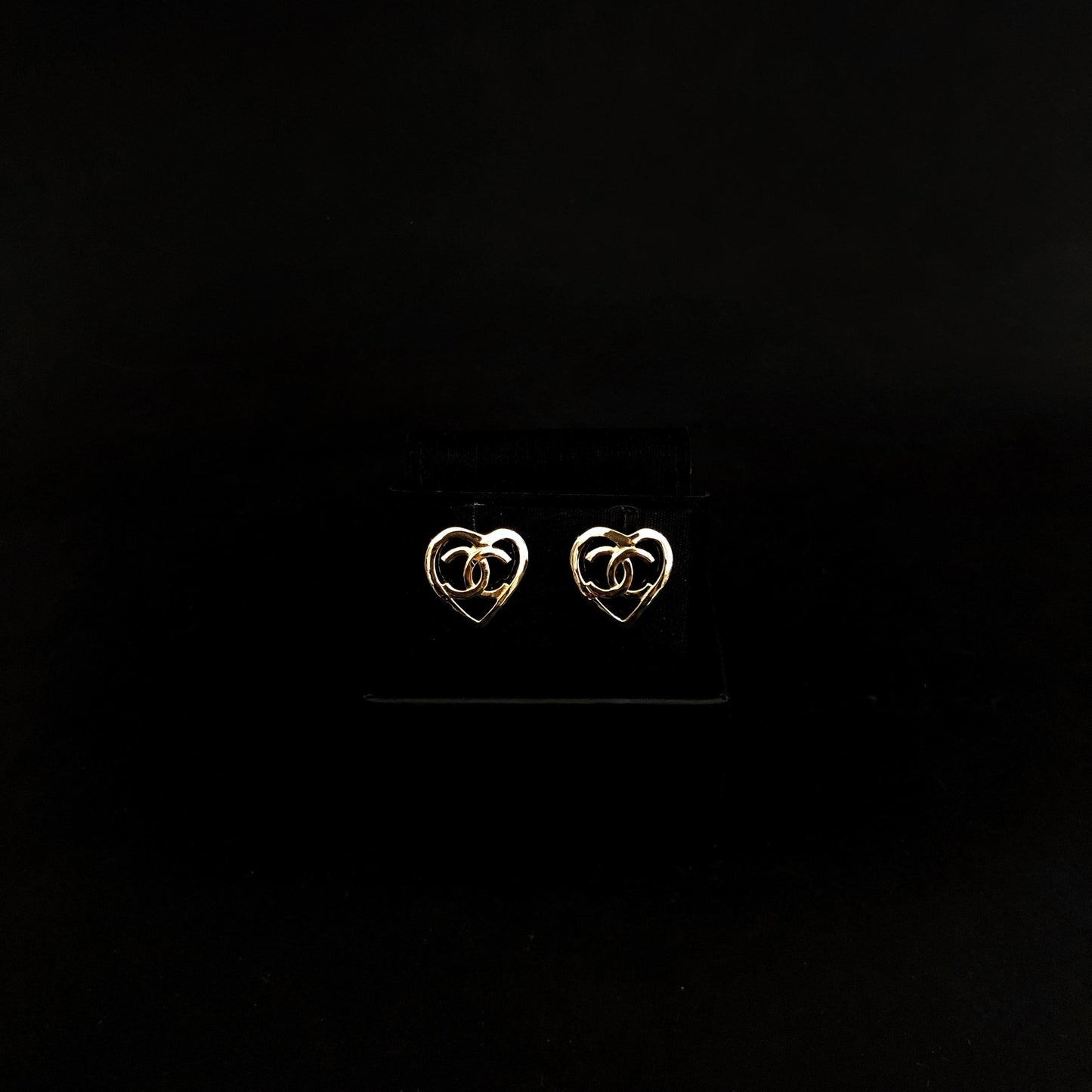 Chanel Earrings G40073941 Gold Tone Heart CC Logo Earrings