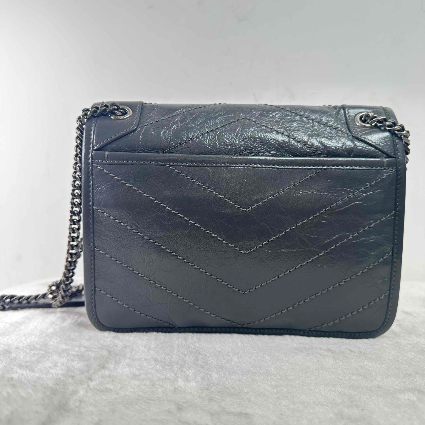 TT! Pre-loved Yves Saint Laurent Calfskin BJ1102105010 Saint Laurent Niki Dark Grey Cowskin Shoulder