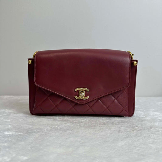 TT! Pre-loved Chanel BJ110190501319 Bag Red Gold Messenger Bag Cowhide Shoulder Bag