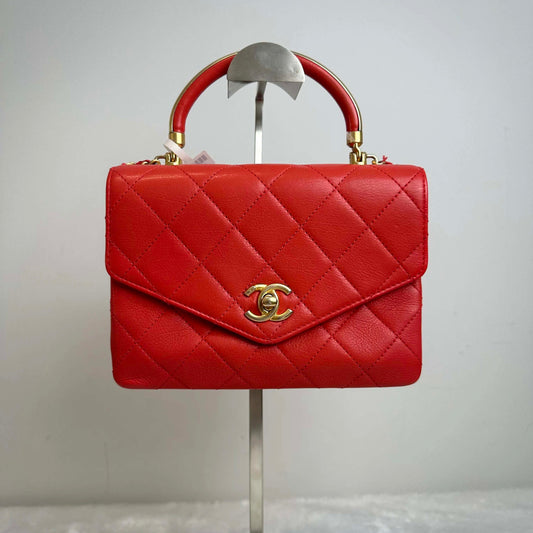 TT! Pre-loved Chanel BJ11018 1905015 Envelope Bag Coral Red Cowhide Handbag