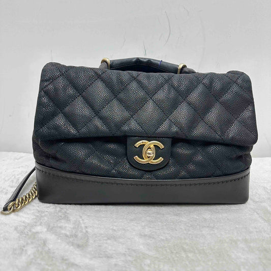 TT! Pre-loved Chanel BJ11013 14050215 Classic Flap Black Cowhide Shoulder Bag Handbag