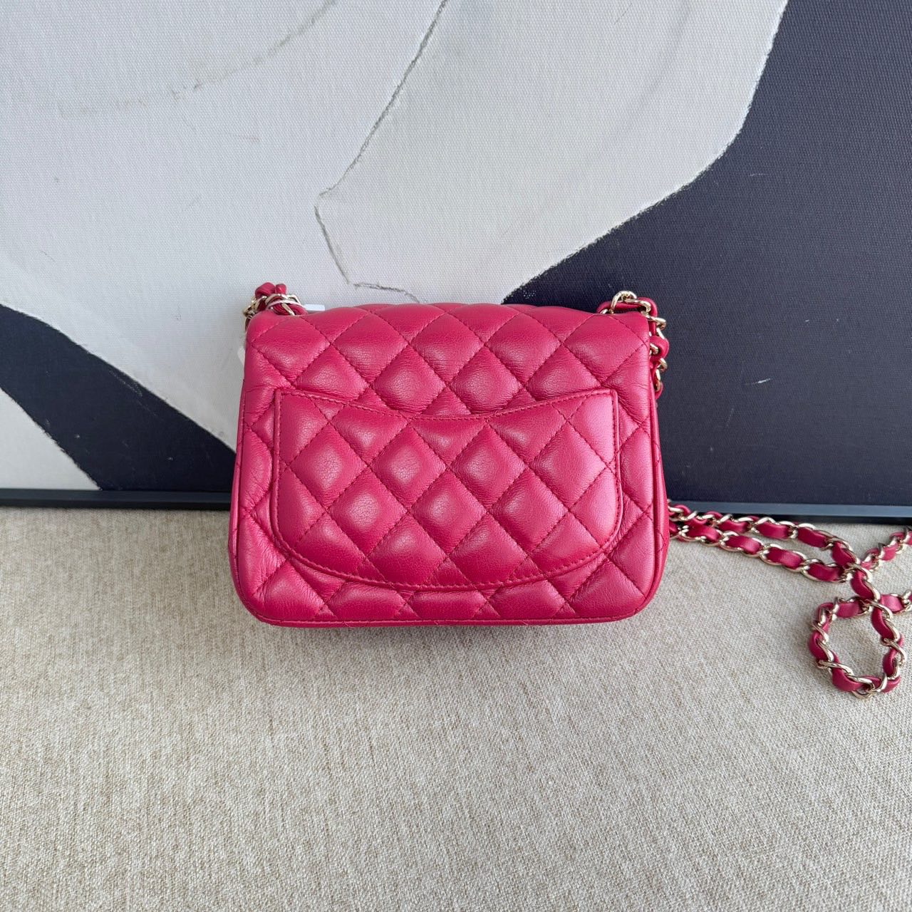 Chanel Classic Flap Shoulder Bag Microchip Bag Red Quilted Leather