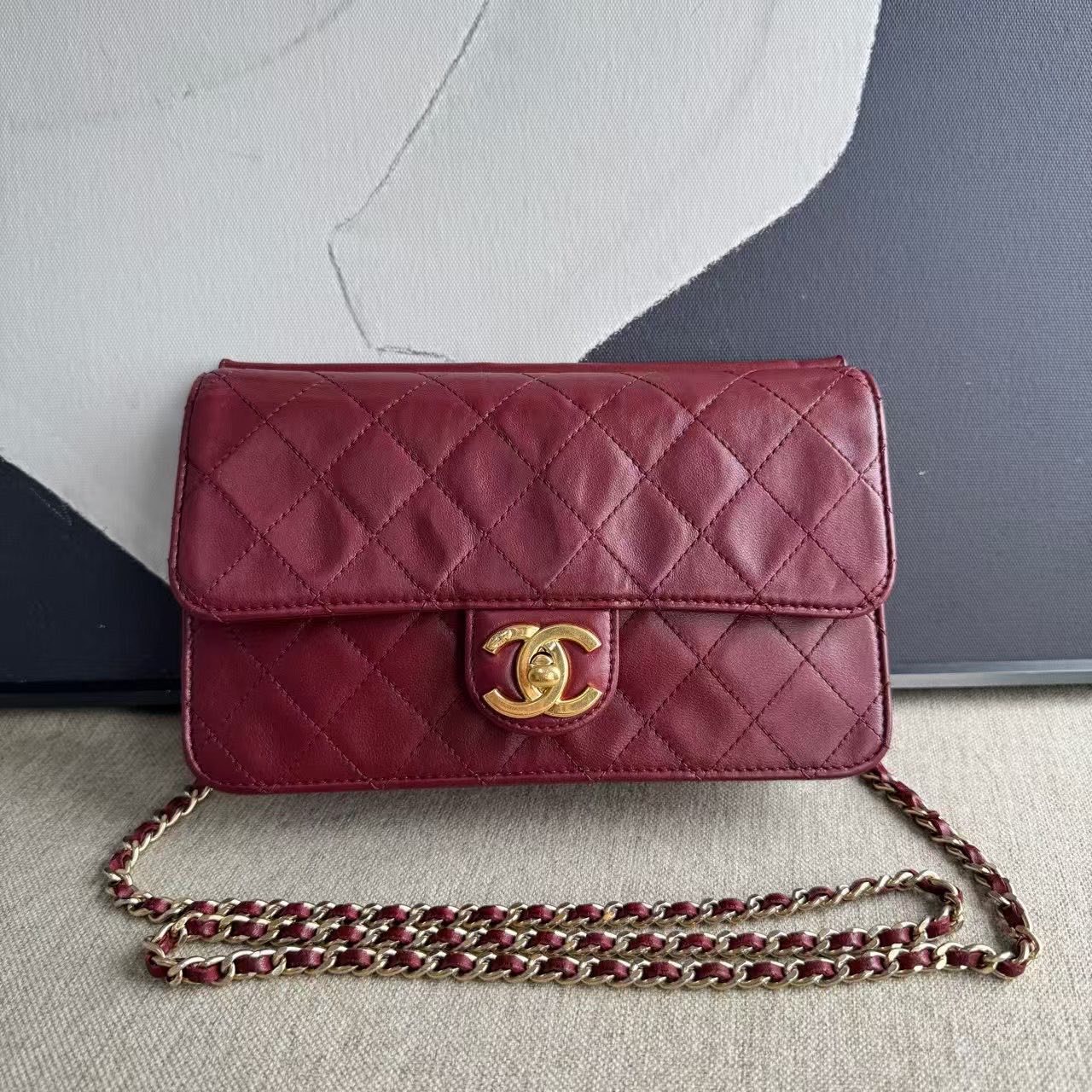 Chanel CF Burgundy Quilted Leather Shoulder Bag  2013-2014
