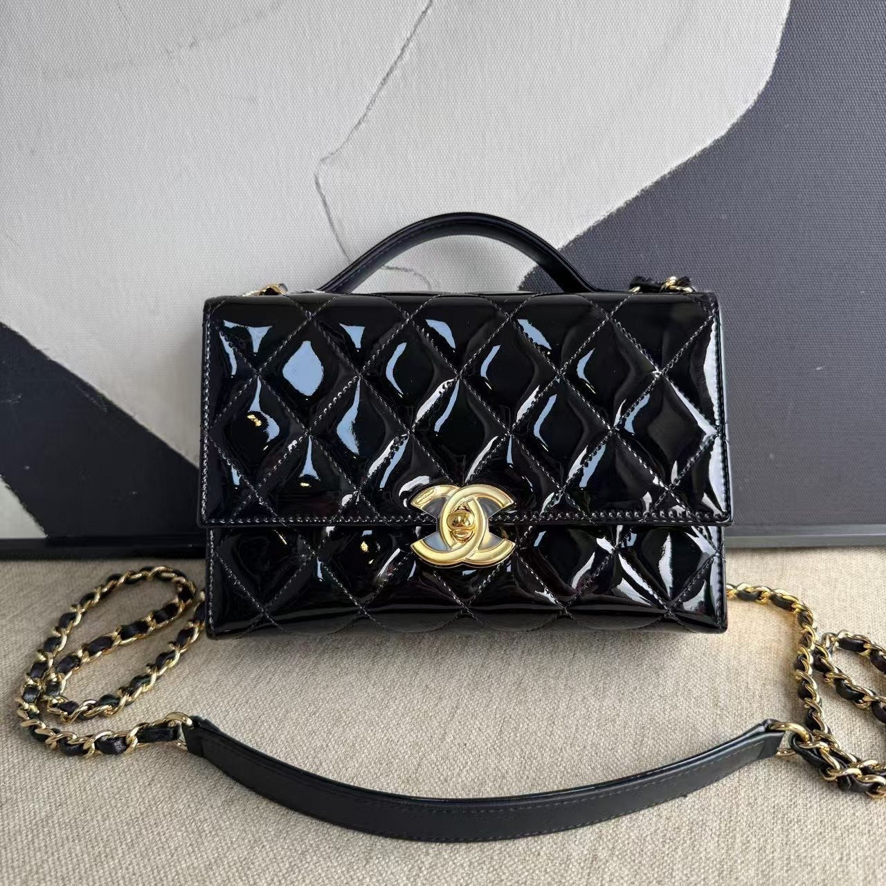 Chanel 21K Patent Leather Black Shoulder Bag
