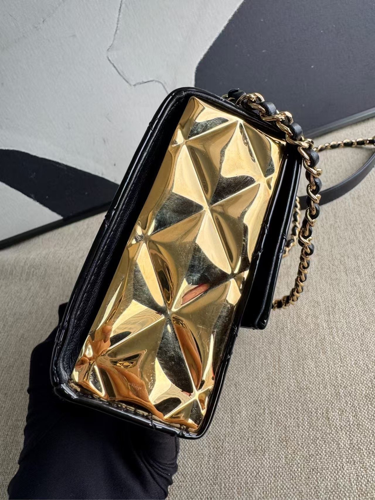 Chanel 21K Patent Leather Black Shoulder Bag