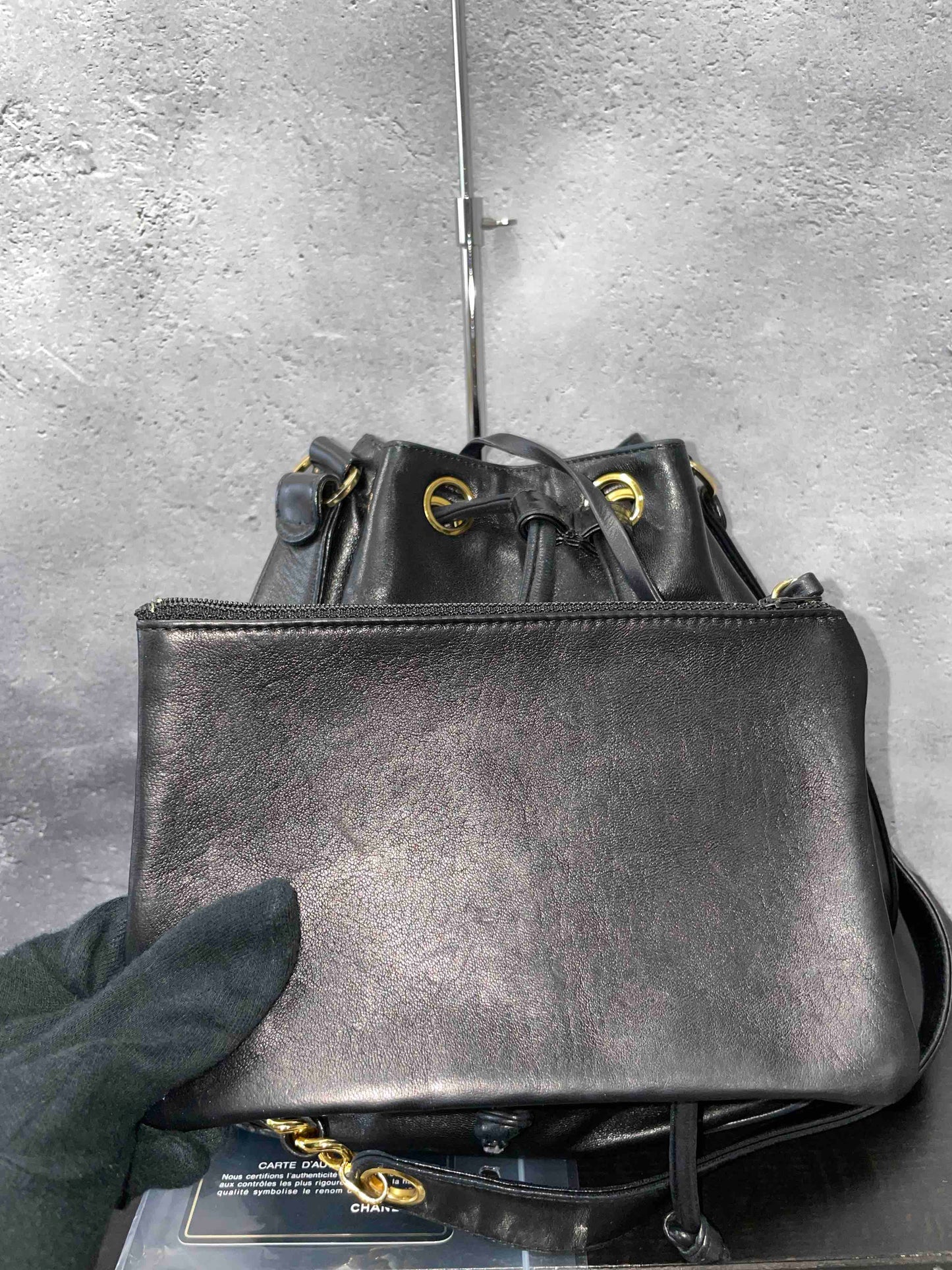 Chanel   Drawstring Bucket Bag Black Leather RG007284200