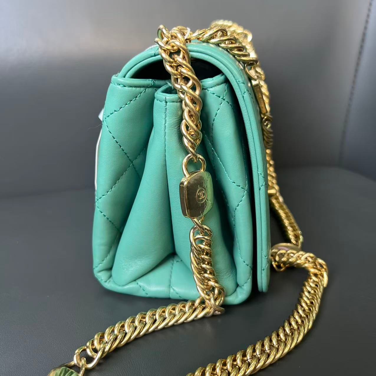 Chanel  CF Two-Way Bag Microchip 12438044 Green Leather Shoulder Bag