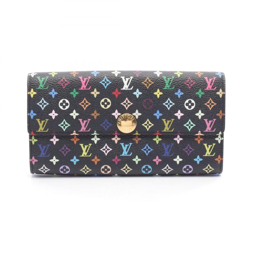 Pre-loved LOUIS VUITTON pochette Porte-Monnaie Credit monogram multicolor Noir Bi-fold Long Wallet PVC black 2101219262529