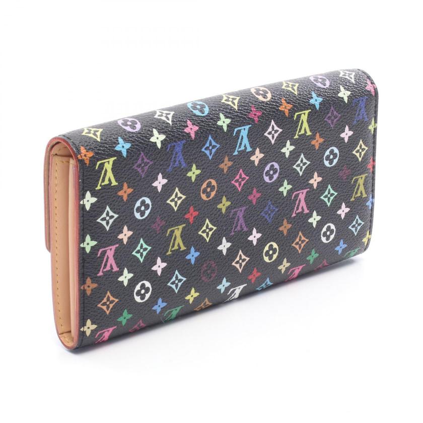 Pre-loved LOUIS VUITTON pochette Porte-Monnaie Credit monogram multicolor Noir Bi-fold Long Wallet PVC black 2101219262529