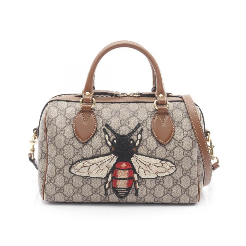 Pre-loved GUCCI GG Supreme Handbag mini boston bag PVC leather beige Brown 2WAY 2101219224176